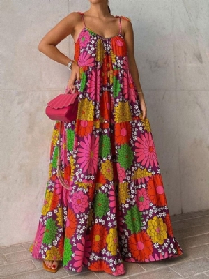 Sem Mangas Estampado Longo Estampado Floral Vestido Maxi Vestidos De Praia Para Mulheres