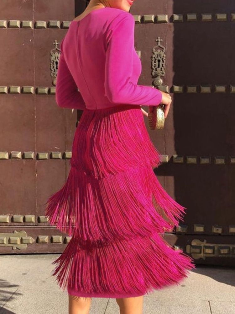 Tassel Feminino De Meia Canela Com Nove Pontos Vestido Regular Sexy