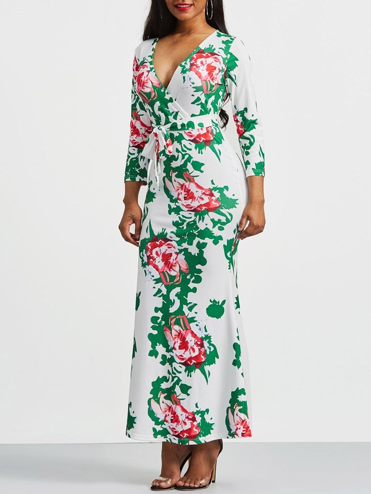 Vestido Bodycon Feminino Com Decote Em V Até O Chão
