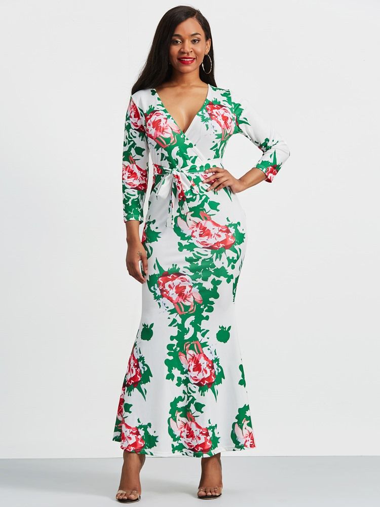 Vestido Bodycon Feminino Com Decote Em V Até O Chão