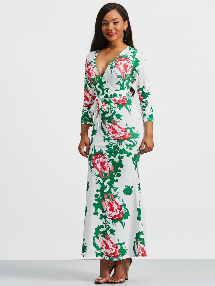 Vestido Bodycon Feminino Com Decote Em V Até O Chão