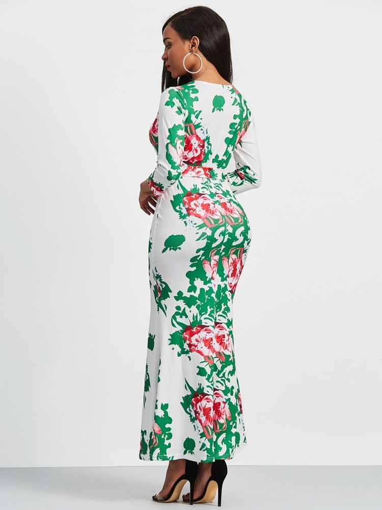 Vestido Bodycon Feminino Com Decote Em V Até O Chão