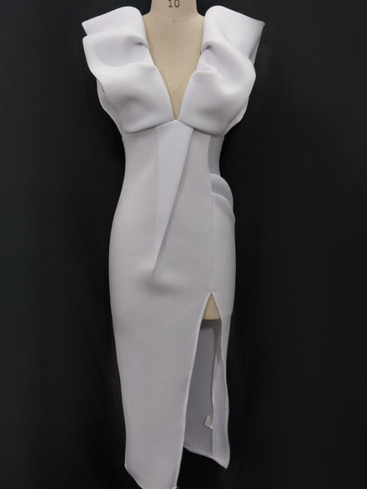 Vestido Bodycon Feminino Com Decote Em V Dividido Na Altura Do Tornozelo