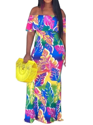 Vestido Bodycon Regular Feminino Com Estampa De Manga Curta E Ombro