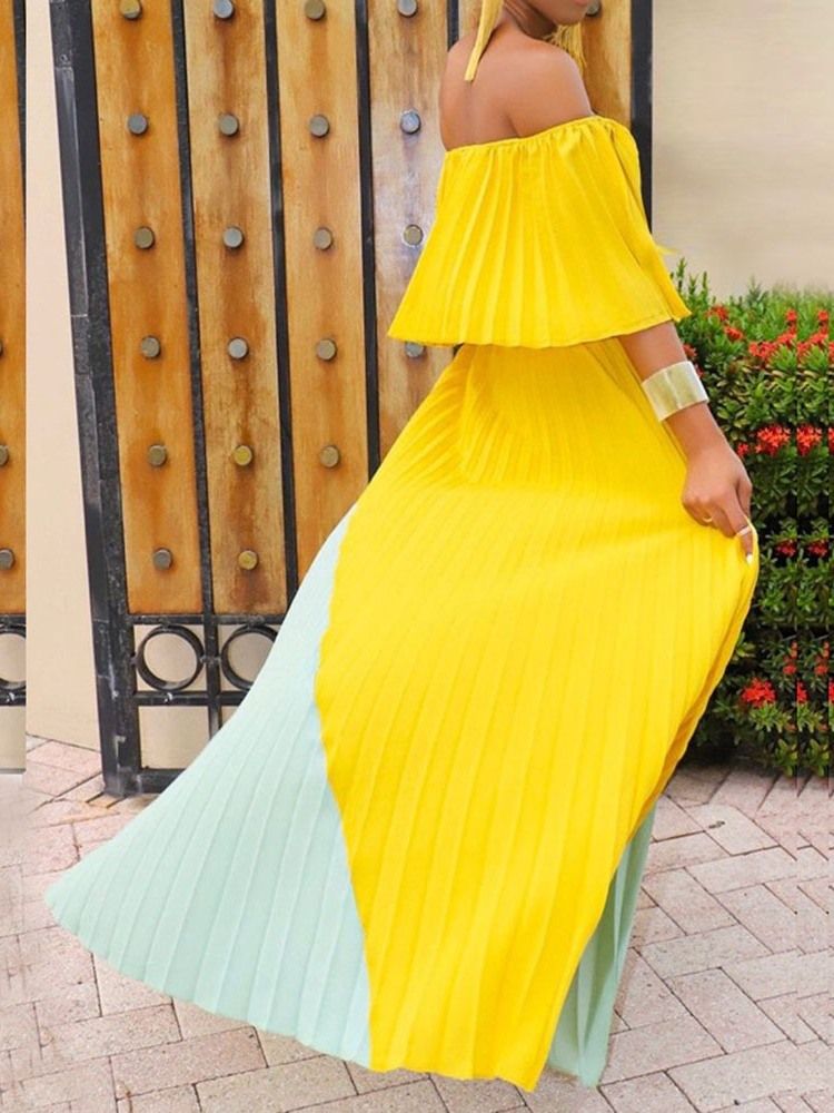 Vestido De Expansão Feminino Assimétrico Fora Do Ombro Pregueado Colorido