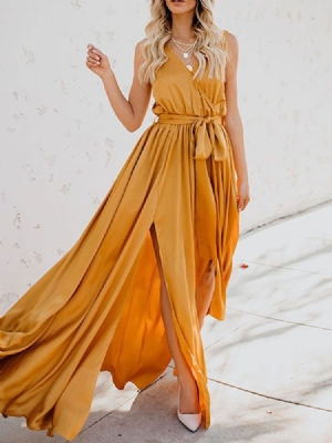 Vestido De Expansão Feminino Com Decote Em V Até O Chão Até O Chão