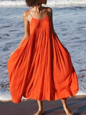 Vestido De Expansão Feminino Sem Mangas De Panturrilha Média