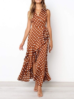Vestido Feminino Assimétrico Na Altura Do Tornozelo Sem Mangas Com Decote Em V