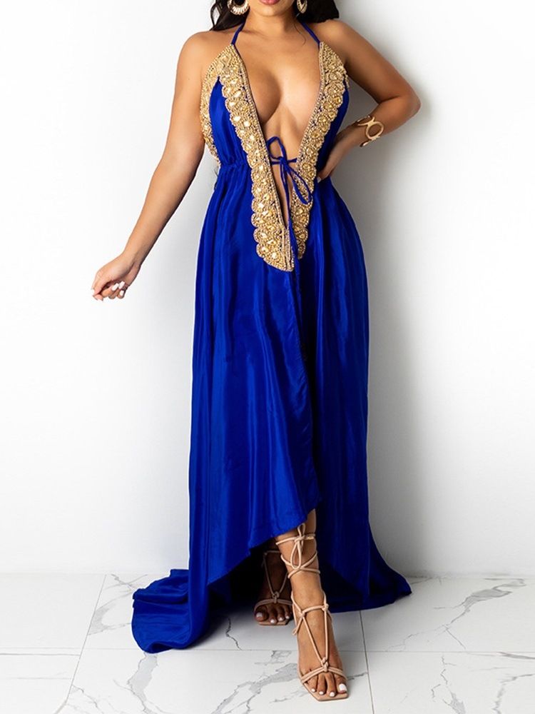Vestido Feminino Assimétrico Sem Mangas Até O Chão Assimétrico