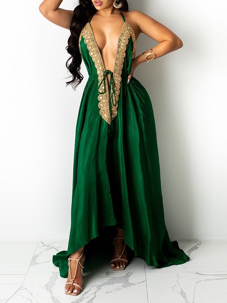 Vestido Feminino Assimétrico Sem Mangas Até O Chão Assimétrico
