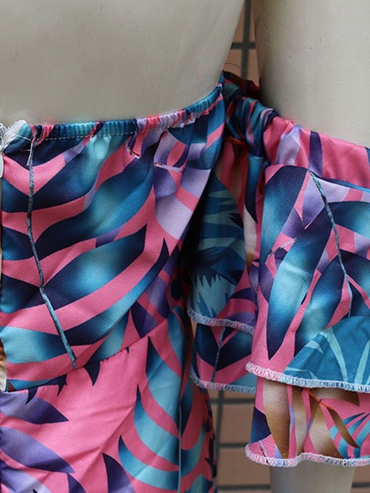 Vestido Feminino Até O Chão Em Falbala Expansão Dos Ombros E Manga Com Babado