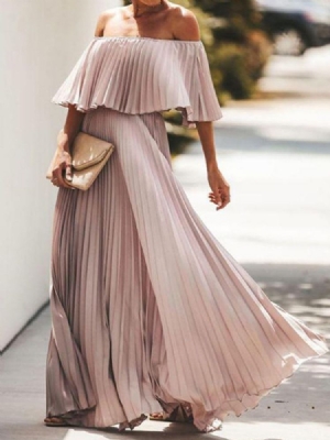 Vestido Feminino Até O Chão Manga Três Quartos Sem Ombro Liso Verão