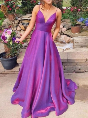 Vestido Feminino Até O Chão Sem Mangas Sem Mangas Com Decote Em V Vestido Maxi Liso