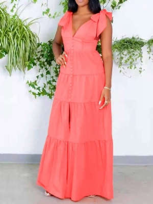 Vestido Feminino Até O Chão Sem Mangas Dividido Liso Maxi