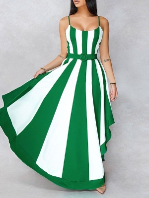 Vestido Feminino Até O Chão Sem Mangas Estampado Assimétrico Na Cintura Média