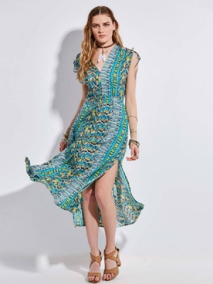 Vestido Feminino Bohoartist Sem Mangas Com Estampa Geométrica Padrão
