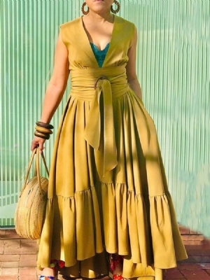 Vestido Feminino Com Boné Assimétrico E Manga Longa Até O Chão