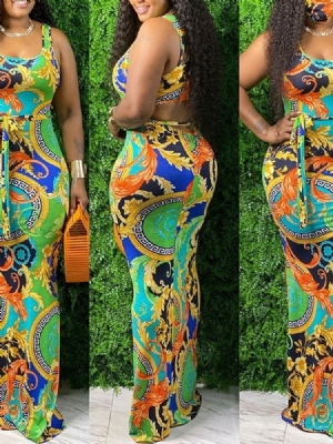 Vestido Feminino Com Cordões Até O Chão E Cintura Média Com Estilo De Viagem