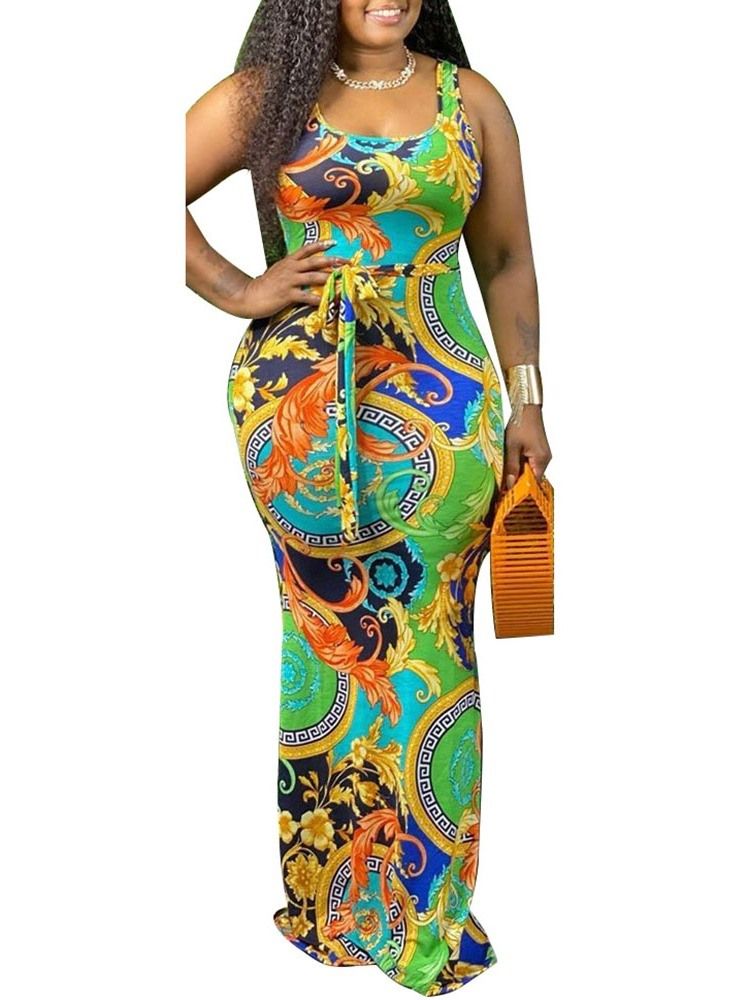 Vestido Feminino Com Cordões Até O Chão E Cintura Média Com Estilo De Viagem