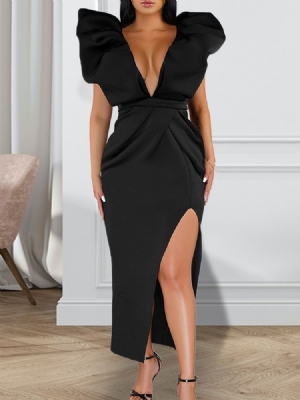 Vestido Feminino Com Decote Em V Dividido Tampa Manga Outono Pulôver