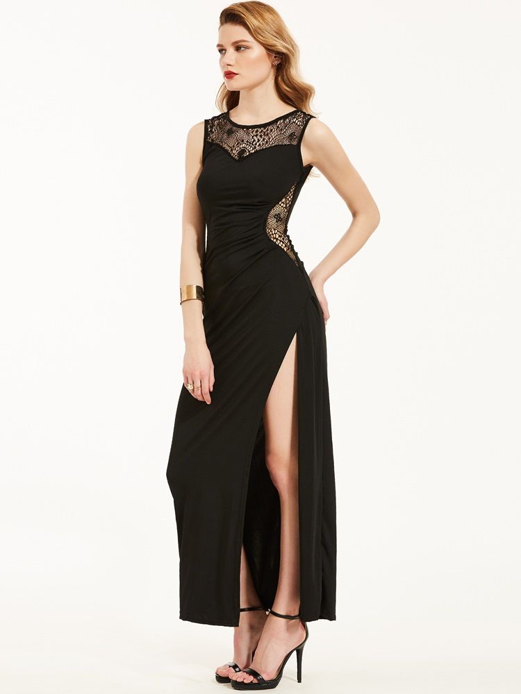 Vestido Feminino Com Decote Redondo Oco E Sem Encosto