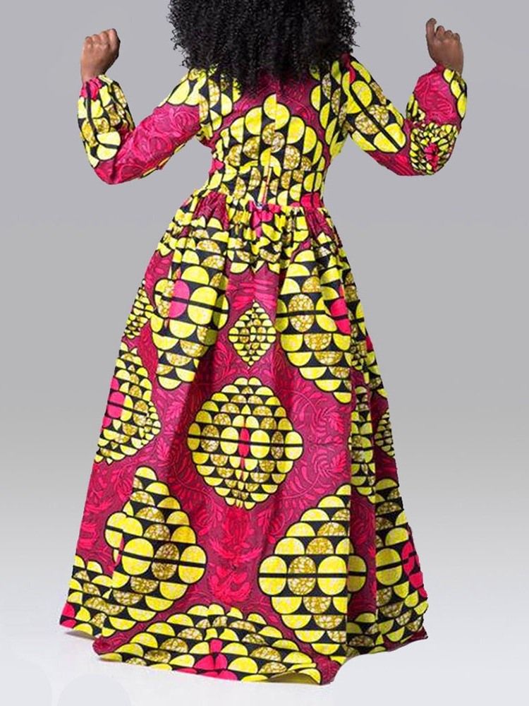 Vestido Feminino Com Estampa Até O Chão Com Decote Em V Pulôver De Cintura Alta