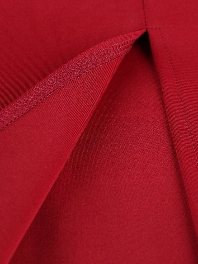 Vestido Feminino Em Patchwork Com Decote Em V Manga Curta Vermelho Liso Maxi