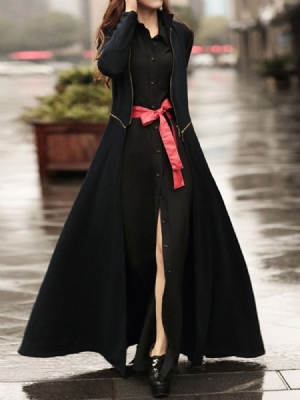 Vestido Feminino De Expansão Regular Com Manga De Três Quartos Com Botão Até O Chão