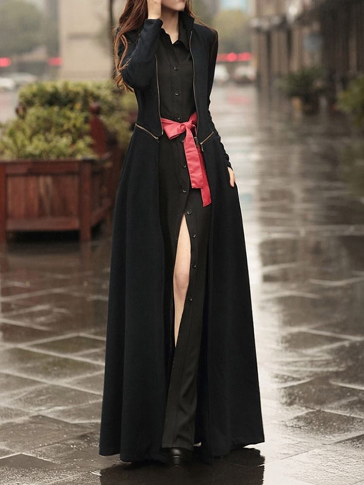 Vestido Feminino De Expansão Regular Com Manga De Três Quartos Com Botão Até O Chão