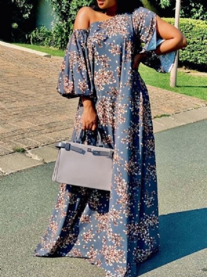 Vestido Feminino Floral Até O Chão Com Estampa De Manga De Nove Pontos