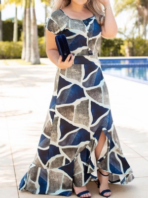 Vestido Feminino De Gola Redonda Até O Chão Pulôver De Cor Em Bloco