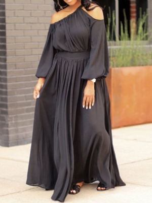 Vestido Feminino Liso Com Manga De Nove Pontos Até O Chão