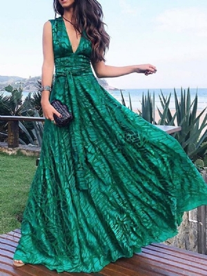 Vestido Feminino Liso Sem Mangas Até O Chão Com Cordões
