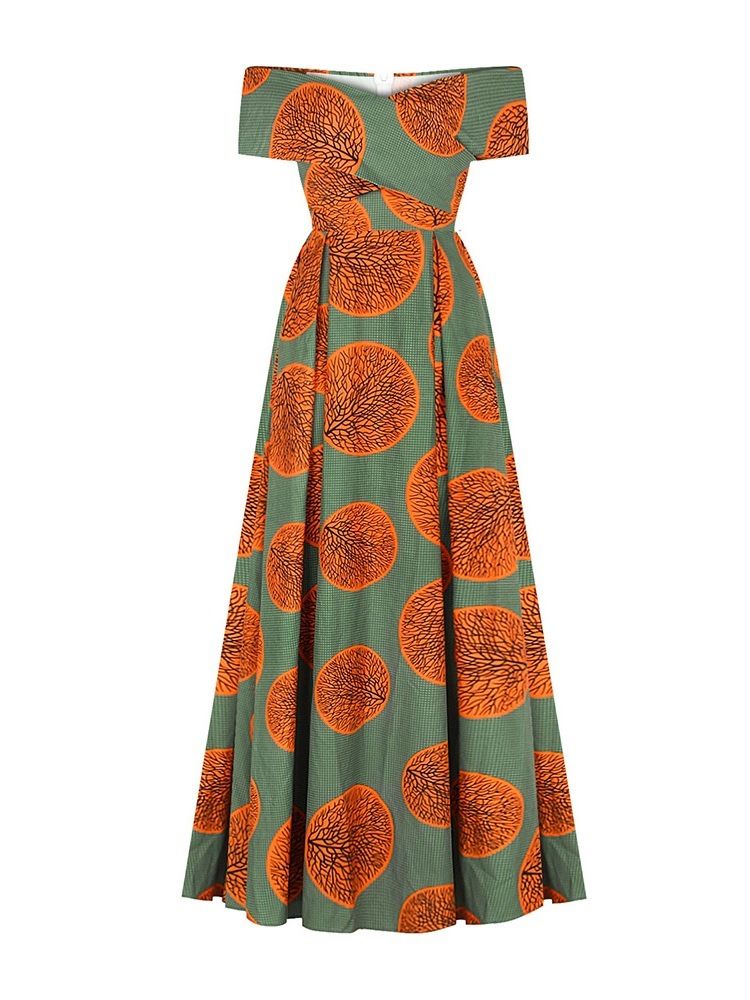 Vestido Feminino Longo Com Estampa De Manga Curta E Cintura Alta