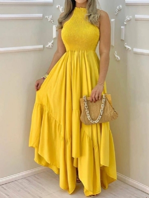 Vestido Feminino Longo Sem Mangas Assimétrico Até O Chão