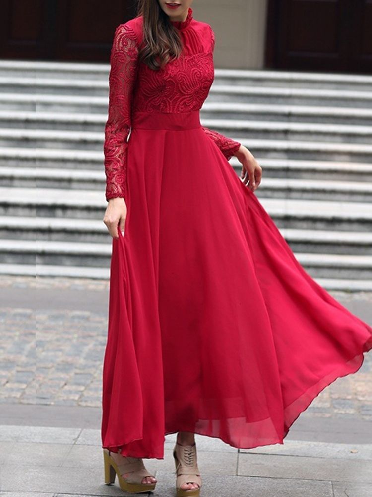Vestido Feminino De Manga Comprida Com Manga Comprida Em Renda Para Festa