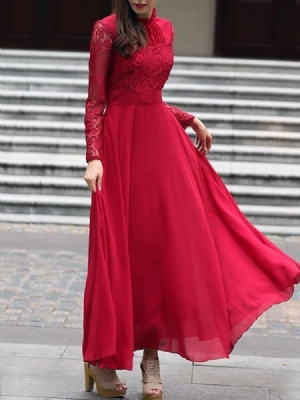 Vestido Feminino De Manga Comprida Com Manga Comprida Em Renda Para Festa