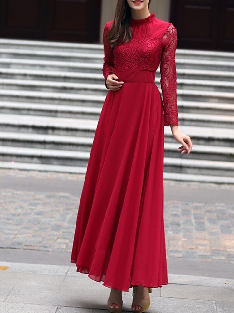 Vestido Feminino De Manga Comprida Com Manga Comprida Em Renda Para Festa