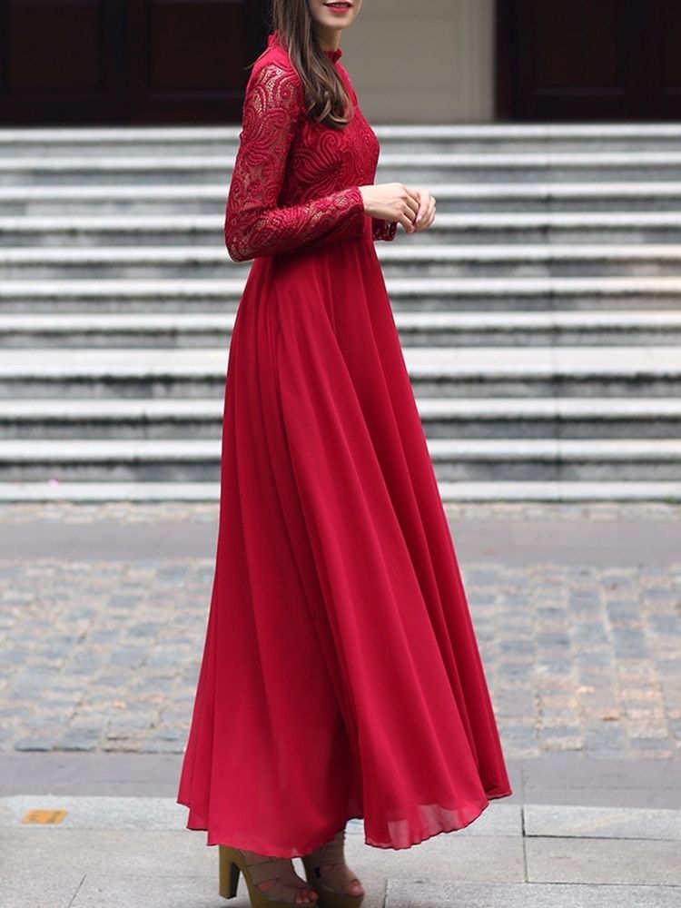 Vestido Feminino De Manga Comprida Com Manga Comprida Em Renda Para Festa