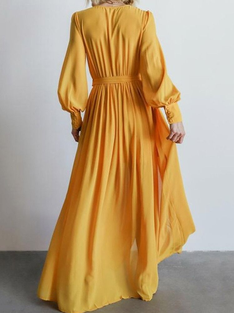 Vestido Feminino De Manga Comprida Dividido Até O Chão