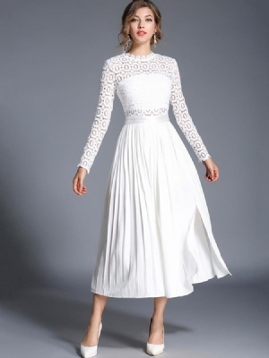 Vestido Feminino De Manga Comprida De Expansão De Renda Oco