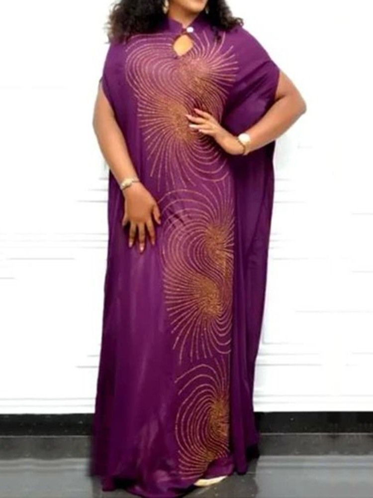 Vestido Feminino De Manga Curta Diamante Até O Chão Para Festa Geométrica