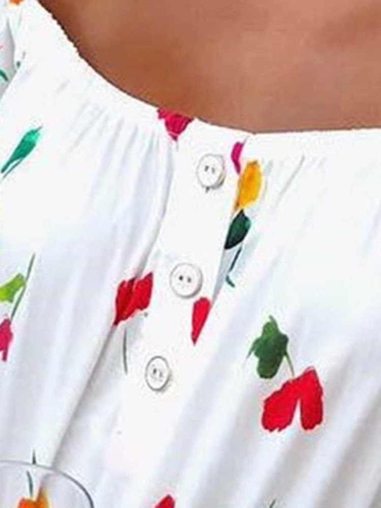 Vestido Feminino De Manga Curta Estampado Até O Chão De Cintura Alta