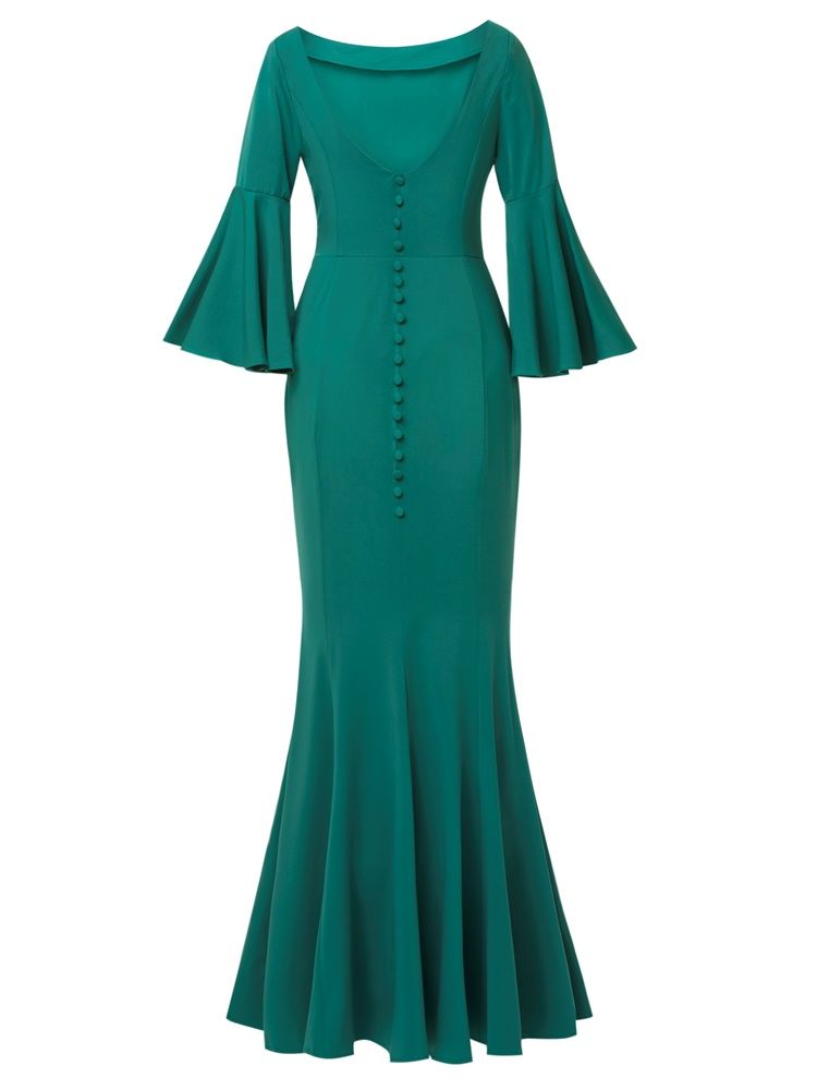 Vestido Feminino De Manga Curta Sem Encosto Sereia
