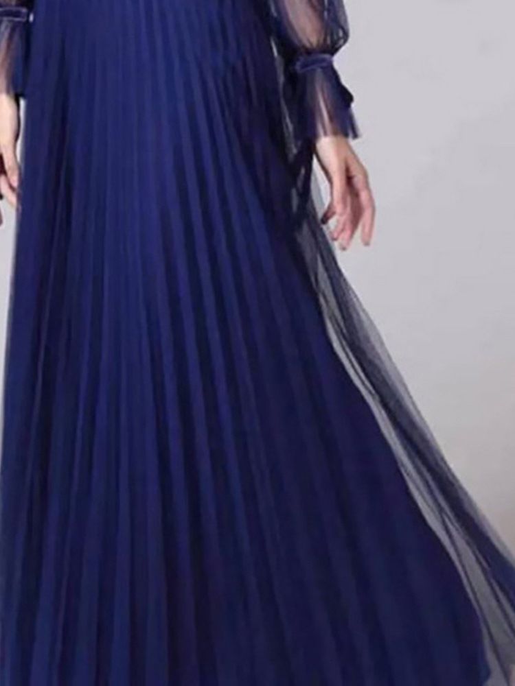 Vestido Feminino De Manga Longa Patchwork Até O Chão Para Todas As Estações