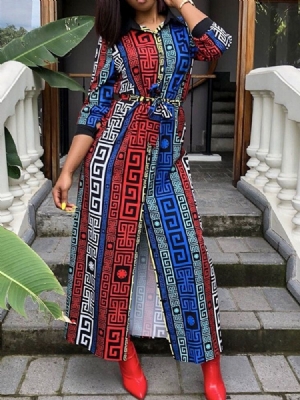 Vestido Feminino De Manga Três Quartos Até O Chão Com Cordões Em Cores De Verão