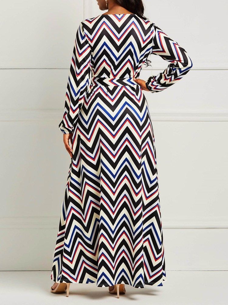 Vestido Feminino De Mangas Compridas Cor Block Stripe