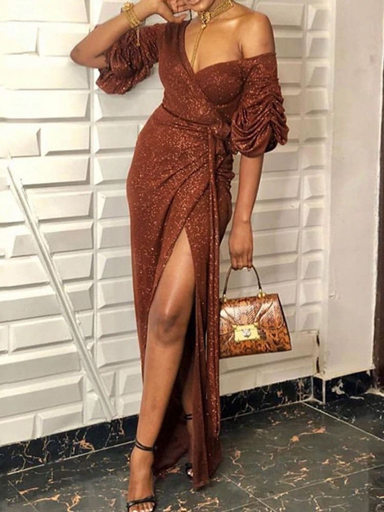 Vestido Feminino De Meia Manga Com Decote Em V Com Cordão No Meio Da Cintura Para Verão