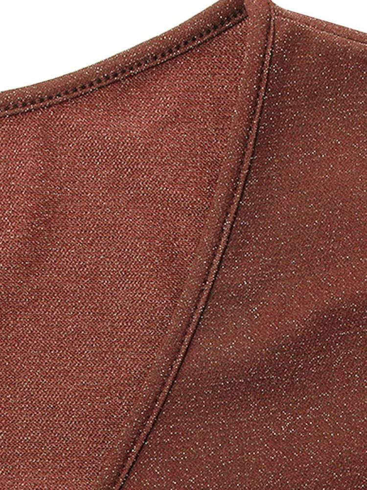 Vestido Feminino De Meia Manga Com Decote Em V Com Cordão No Meio Da Cintura Para Verão