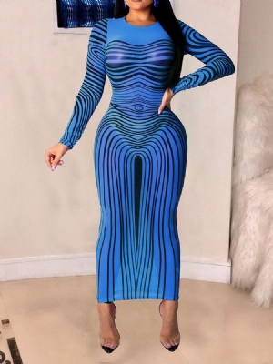 Vestido Feminino Na Altura Do Tornozelo Em Volta Do Pescoço Manga Comprida E Cintura Média Sexy